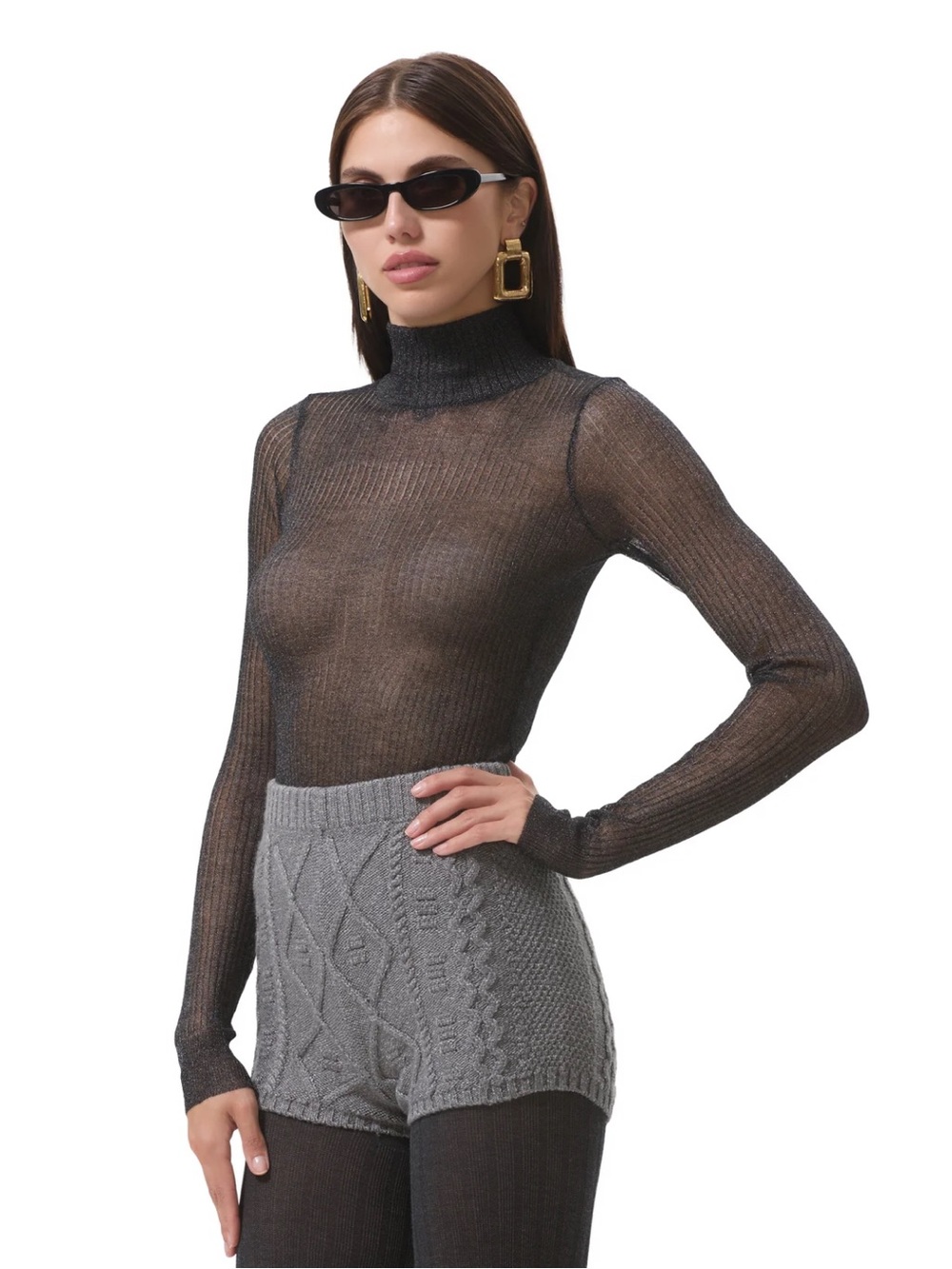 NWT AFRM Bristol Top Black Sheer Long Sleeve‎ Top With Mock Neck Size XS